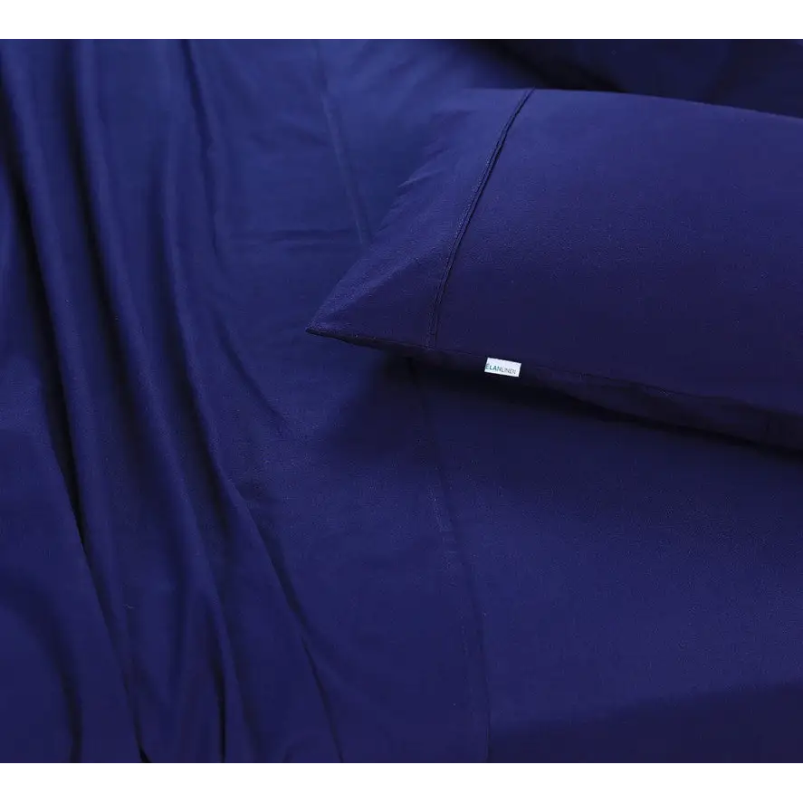 Elan Linen 100% Egyptian Cotton Vintage Washed 500TC Navy Blue Queen Bed Sheets Set - Home & Garden > Bedding