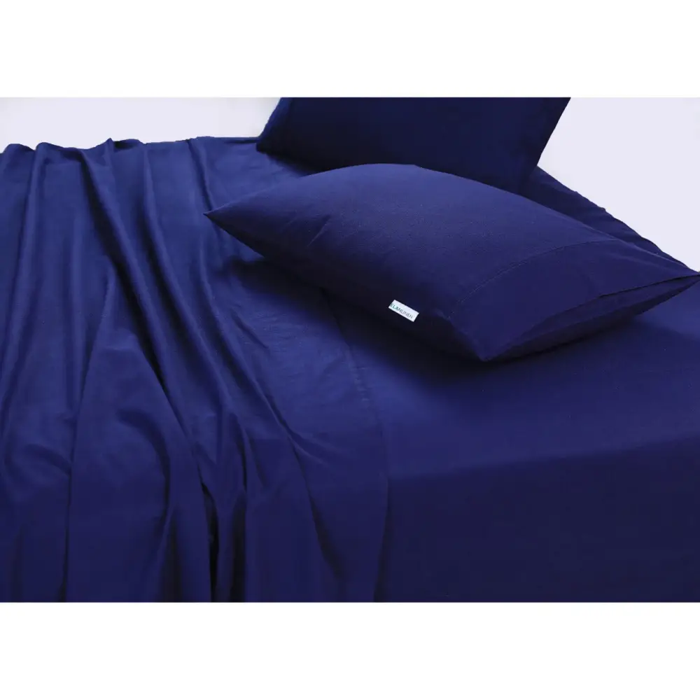Elan Linen 100% Egyptian Cotton Vintage Washed 500TC Navy Blue Single Bed Sheets Set - Home & Garden > Bedding