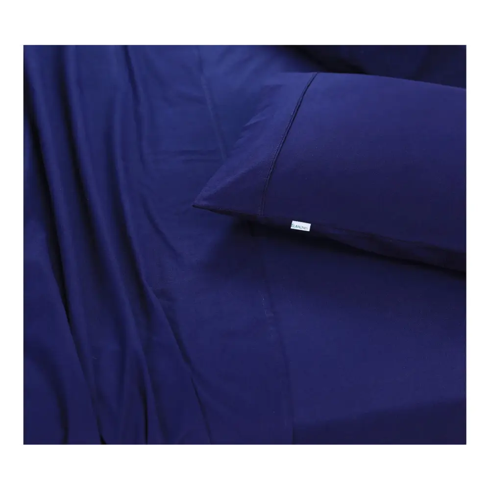 Elan Linen 100% Egyptian Cotton Vintage Washed 500TC Navy Blue Single Bed Sheets Set - Home & Garden > Bedding
