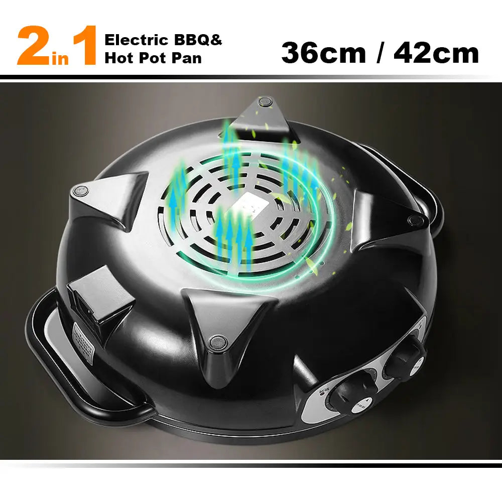 Electric 2 In 1 Non-Stick BBQ Plate Hot Pot Pan For Party Shabu Grill Barbecue 42cm - Appliances > Kitchen Appliances >
