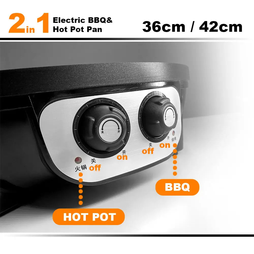 Electric 2 In 1 Non-Stick BBQ Plate Hot Pot Pan For Party Shabu Grill Barbecue 42cm - Appliances > Kitchen Appliances >