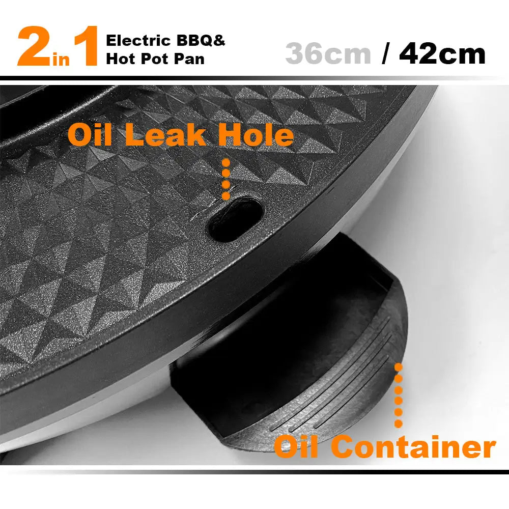 Electric 2 In 1 Non-Stick BBQ Plate Hot Pot Pan For Party Shabu Grill Barbecue 42cm - Appliances > Kitchen Appliances >