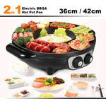 Electric 2 In 1 Non-Stick BBQ Plate Hot Pot Pan For Party Shabu Grill Barbecue 42cm - Appliances > Kitchen Appliances >