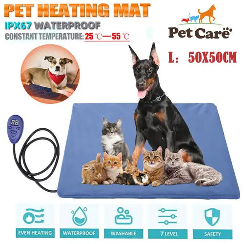 Electric Pet Heat Pad: Waterproof Heating Mat for Cat Dog Bed | Chew Resistant L - Pet Care > Dog Supplies > Dog Beds