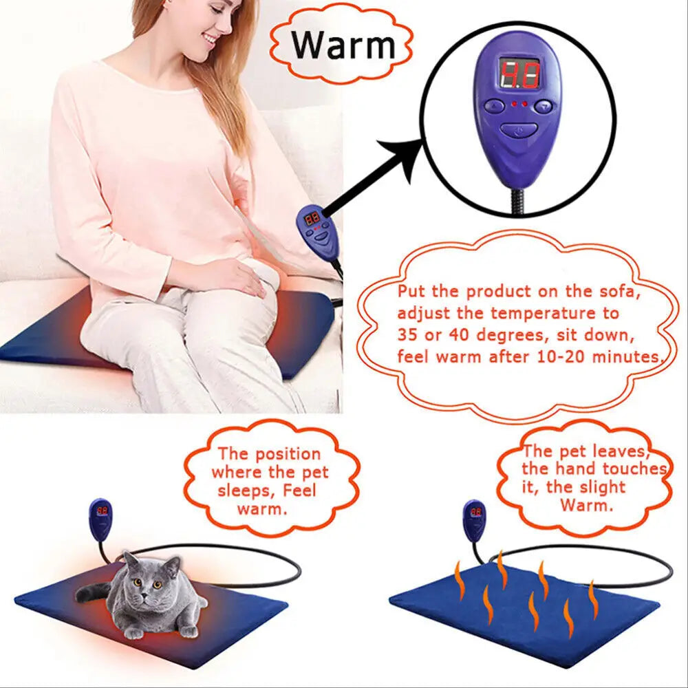 Electric Pet Heat Pad: Waterproof Heating Mat for Cat Dog Bed | Chew Resistant L - Pet Care > Dog Supplies > Dog Beds