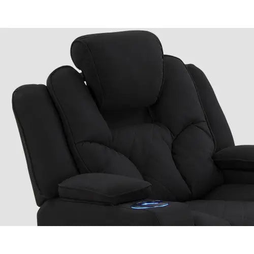 Electric Recliner Stylish Rhino Fabric Black 1 Seater Lounge Armchair with LED Features - Furniture > Living Room
