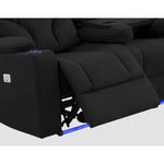 Electric Recliner Stylish Rhino Fabric Black 1 Seater Lounge Armchair with LED Features - Furniture > Living Room