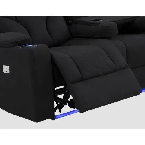 Electric Recliner Stylish Rhino Fabric Black 1 Seater Lounge Armchair with LED Features - Furniture > Living Room