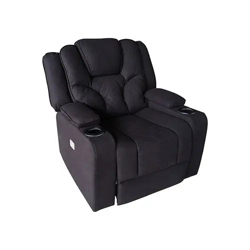 Electric Recliner Stylish Rhino Fabric Black 1 Seater Lounge Armchair with LED Features - Furniture > Living Room