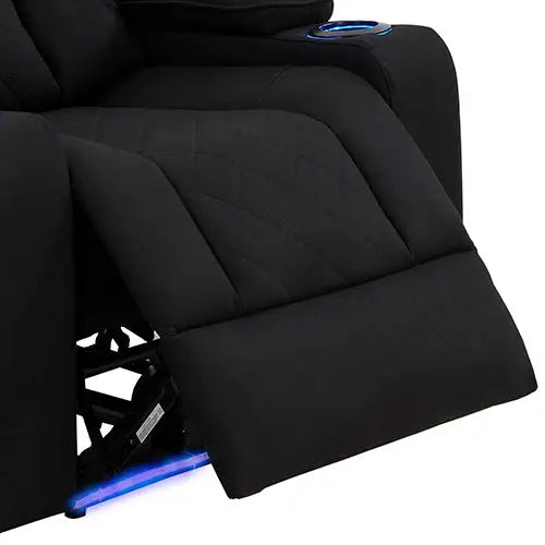 Electric Recliner Stylish Rhino Fabric Black 1 Seater Lounge Armchair with LED Features - Furniture > Living Room
