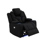 Electric Recliner Stylish Rhino Fabric Black 1 Seater Lounge Armchair with LED Features - Furniture > Living Room
