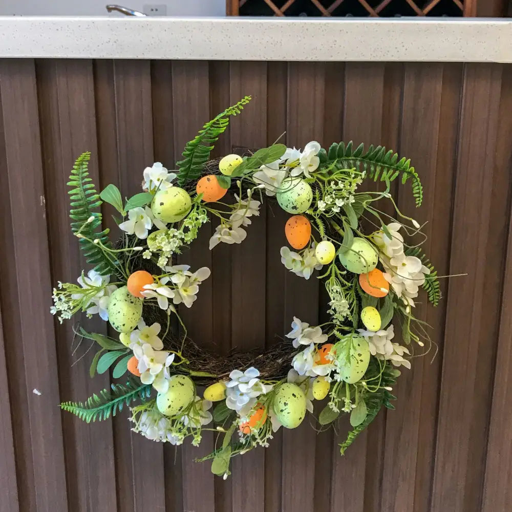 Elegant 45cm Easter Wreath - Vibrant Egg and Floral Design for Festive Door Decor - Home & Garden > Decor > Vases &