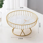 Elegant Iron Art Glass Serving Tray(White Glass) - Round Design with Gold Finish 27*13.5*17.5cm - Home & Garden >