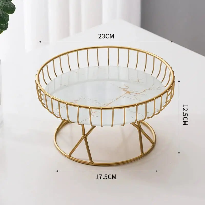 Elegant Iron Art Glass Serving Tray（White Glass) – Round Design with Gold Finish - Home & Garden > Kitchenware >