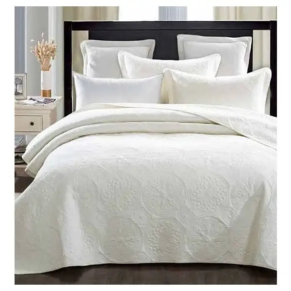 Elegant Ivory 100% Cotton Quilted 3 pcs Bedspread Coverlet Set King - Home & Garden > Bedding > Quilts & Duvets