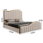 Elegant Luxury King Size Bedframe in Beige with Gas Lift Storage Velvet Fabric Golden Trim - Furniture > Bedroom > Beds