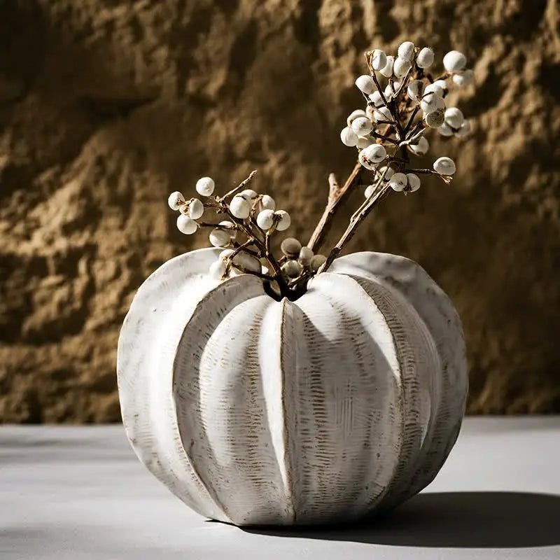 Elegant White Ceramic Pumpkin-Shaped Vase – Modern Decorative Home Accent for Table Centerpiece - Home & Garden > Decor