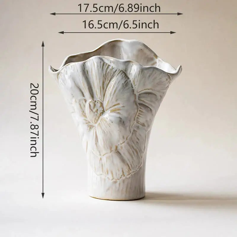 Elegant white vintage ceramic vase - decorative home accessories with floral details - Home & Garden > Decor > Vases &
