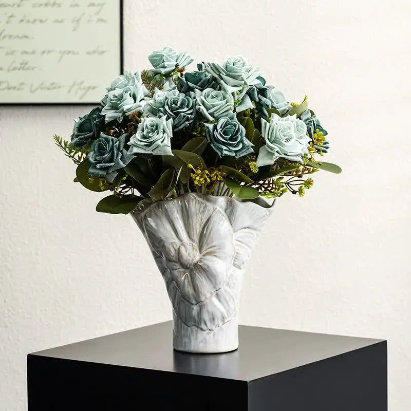 Elegant white vintage ceramic vase - decorative home accessories with floral details - Home & Garden > Decor > Vases &