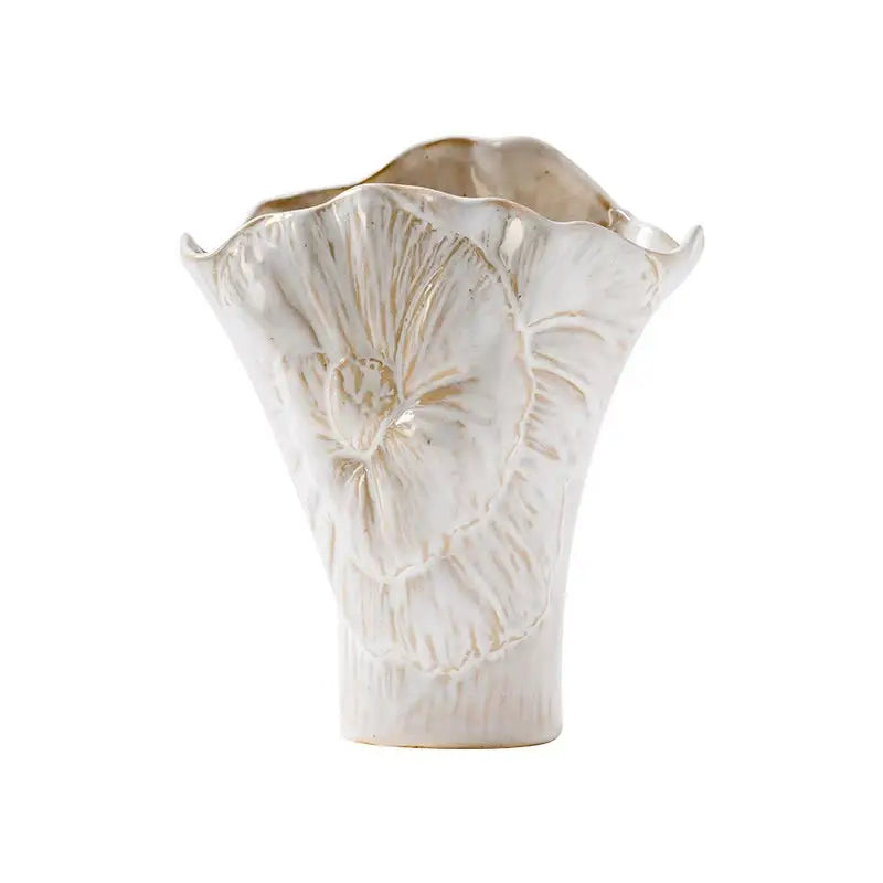 Elegant white vintage ceramic vase - decorative home accessories with floral details - Home & Garden > Decor > Vases &