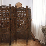 Elephant 4 Panel Room Divider Screen Privacy Shoji Timber Wood Stand - Burnt - Furniture > Bedroom > Room Dividers