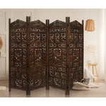Elephant 4 Panel Room Divider Screen Privacy Shoji Timber Wood Stand - Burnt - Furniture > Bedroom > Room Dividers