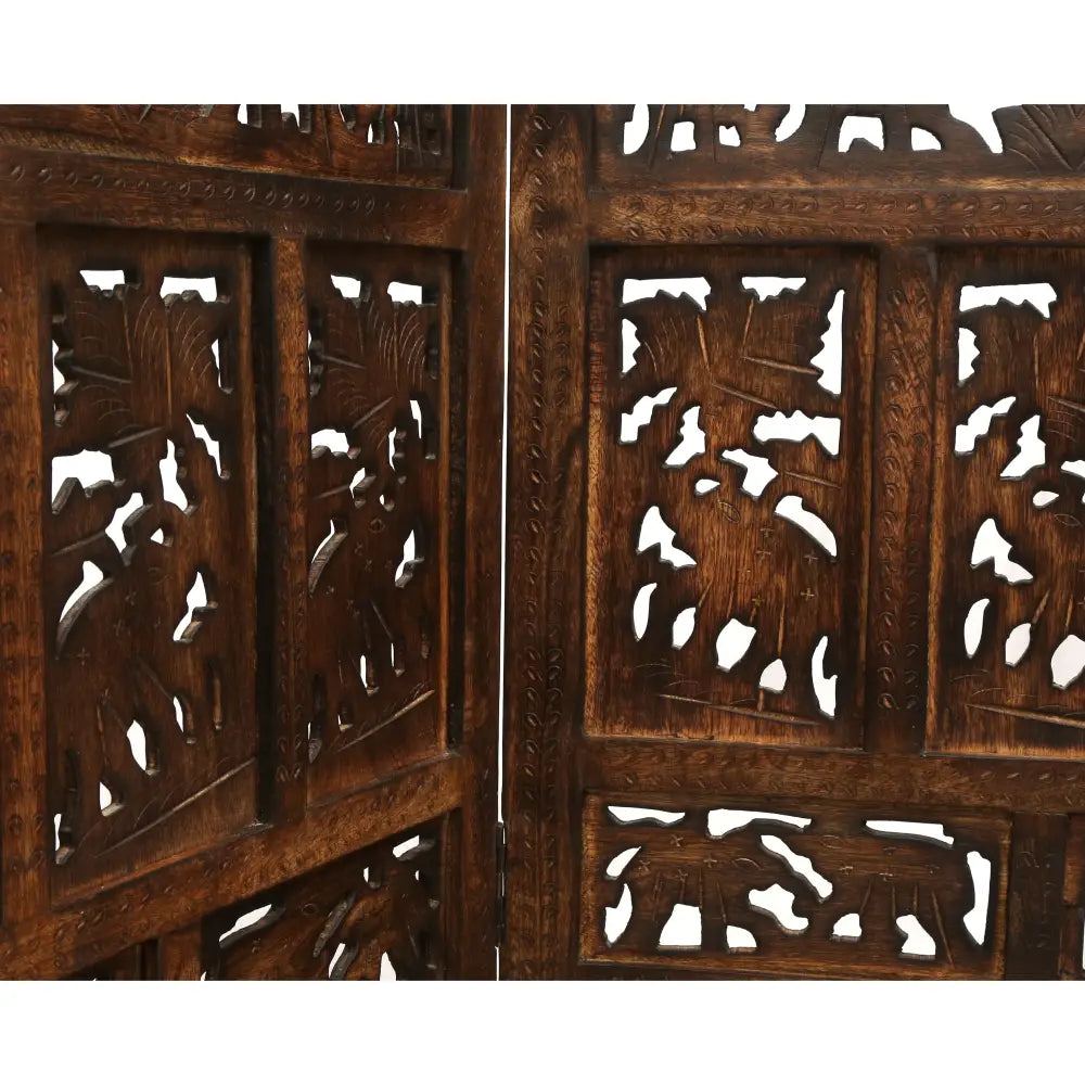 Elephant 4 Panel Room Divider Screen Privacy Shoji Timber Wood Stand - Burnt - Furniture > Bedroom > Room Dividers