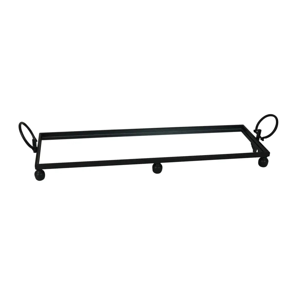 Eliza Large Rectangle Iron Mirror Tray with Handles - Black - Home & Garden > Decor > Vases & Table Decor