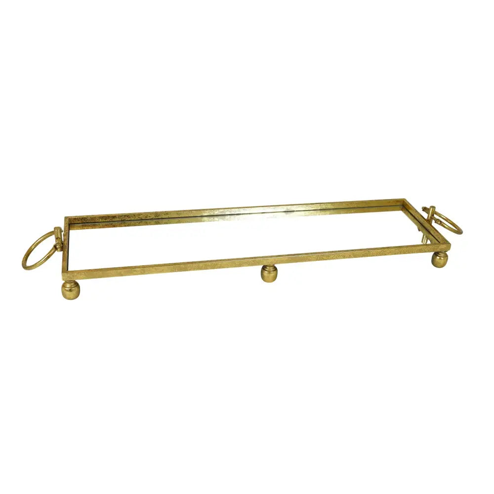 Eliza Large Rectangle Iron Mirror Tray with Handles - Gold - Home & Garden > Decor > Vases & Table Decor