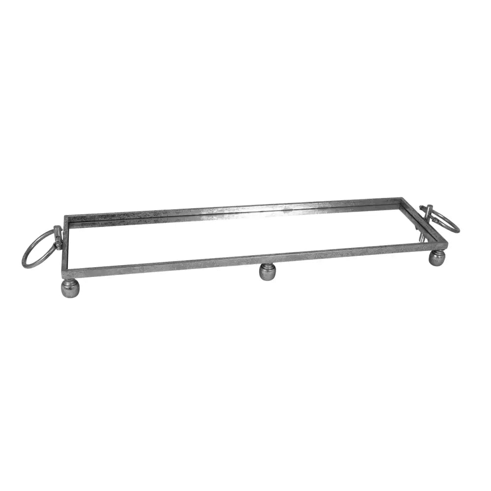 Eliza Large Rectangle Iron Mirror Tray with Handles - Silver - Home & Garden > Decor > Vases & Table Decor