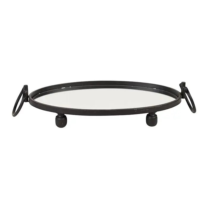 Eliza Oval Iron Mirror Tray with Handles - Black - Home & Garden > Decor > Vases & Table Decor