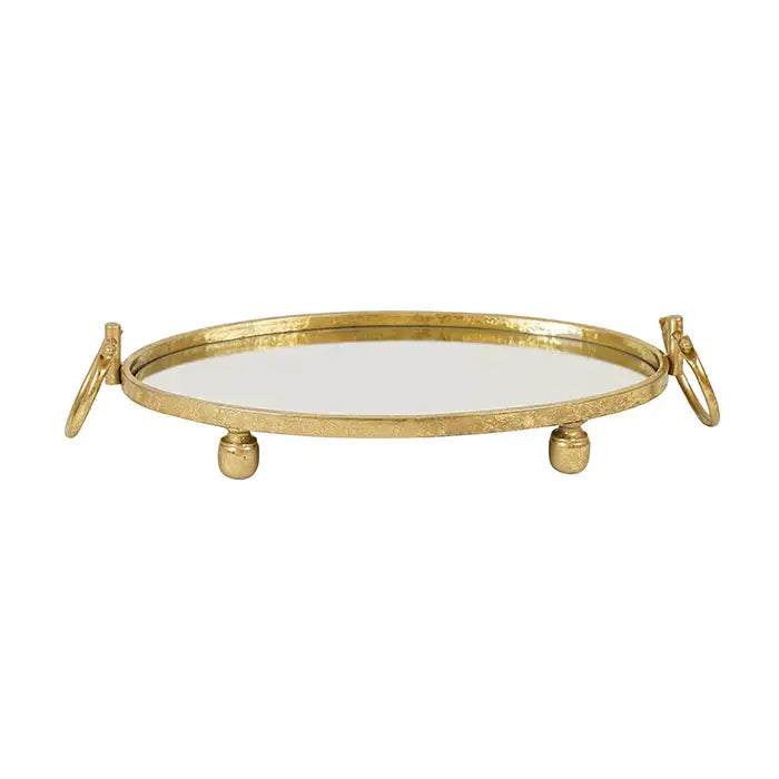 Eliza Oval Iron Mirror Tray with Handles - Gold - Home & Garden > Decor > Vases & Table Decor