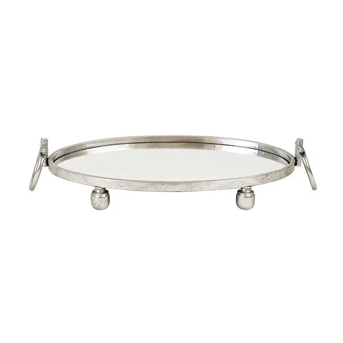 Eliza Oval Iron Mirror Tray with Handles - Silver - Home & Garden > Decor > Vases & Table Decor