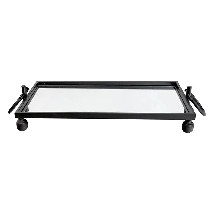 Eliza Small Rectangle Iron Mirror Tray with Handles - Black - Home & Garden > Decor > Vases & Table Decor