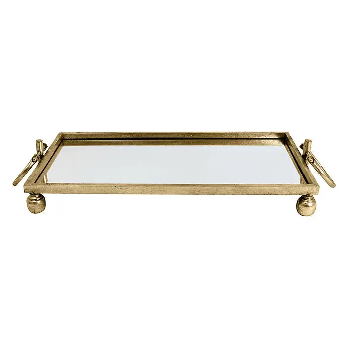 Eliza Small Rectangle Iron Mirror Tray with Handles - Gold - Home & Garden > Decor > Vases & Table Decor