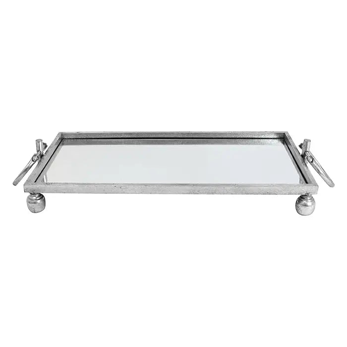 Eliza Small Rectangle Iron Mirror Tray with Handles - Silver - Home & Garden > Decor > Vases & Table Decor