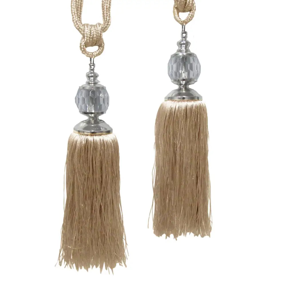 Elizabeth Pair of Curtain Tassel Rope Ties Latte/Silver - Home & Garden > Decor