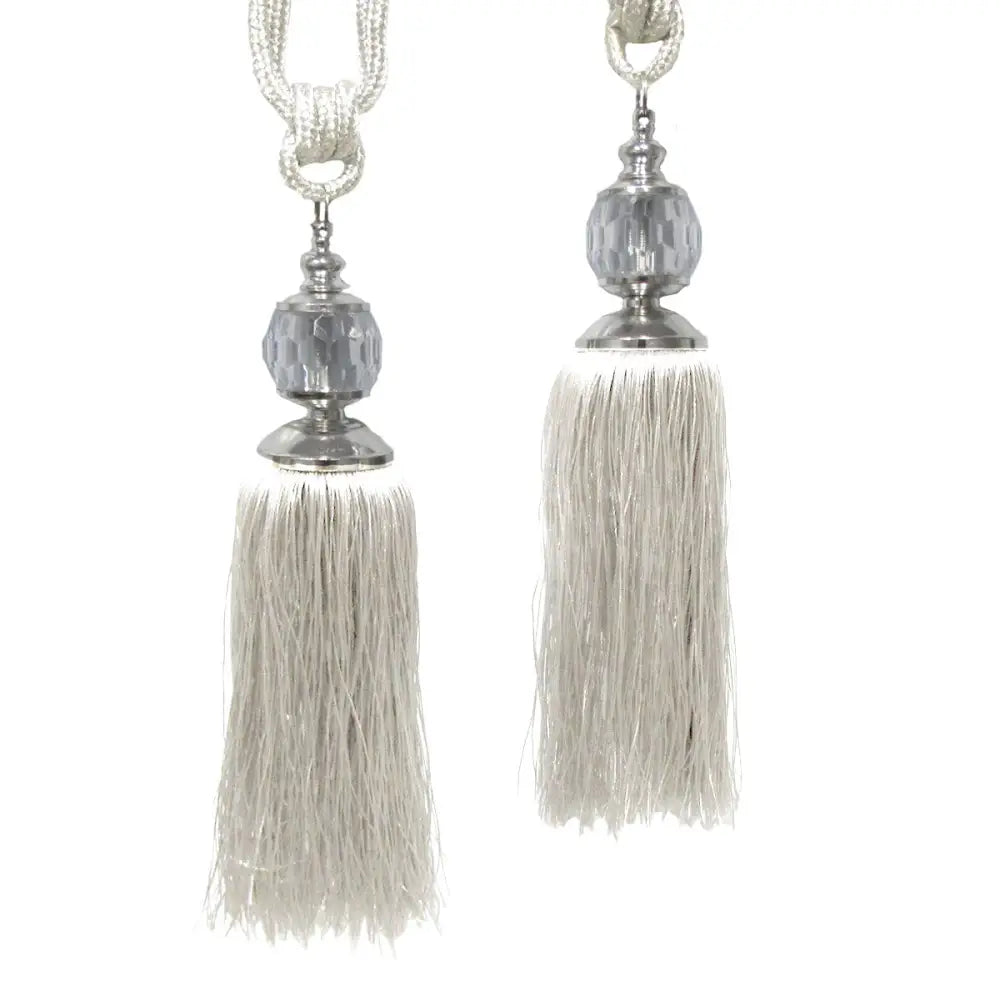 Elizabeth Pair of Curtain Tassel Rope Ties Off White/Silver - Home & Garden > Decor