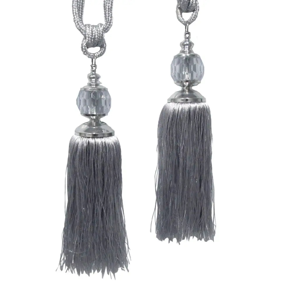 Elizabeth Pair of Curtain Tassel Rope Ties Silver/Silver - Home & Garden > Decor
