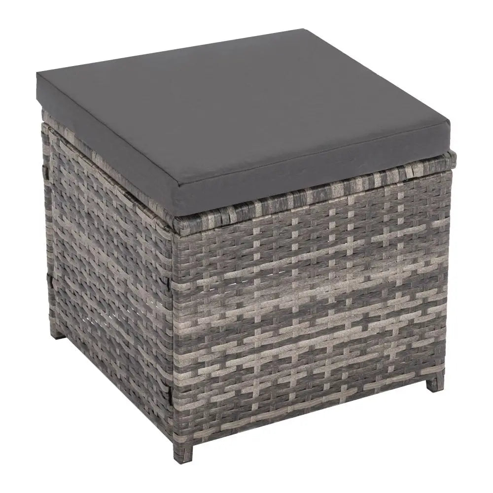 Ella 8-Seater Modular Outdoor Garden Lounge and Dining Set with Table and Stools in Dark Grey Weave - Furniture >