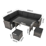 Ella 8-Seater Modular Outdoor Garden Lounge and Dining Set with Table and Stools in Dark Grey Weave - Furniture >