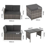 Ella 8-Seater Modular Outdoor Garden Lounge and Dining Set with Table and Stools in Dark Grey Weave - Furniture >