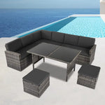Ella 8-Seater Modular Outdoor Garden Lounge and Dining Set with Table and Stools in Dark Grey Weave - Furniture >