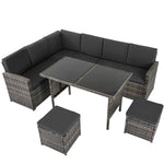 Ella 8-Seater Modular Outdoor Garden Lounge and Dining Set with Table and Stools in Dark Grey Weave - Furniture >