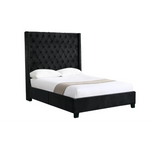 Ella Winged Bed 180cm - Queen Size - Black Velvet - Furniture > Bedroom