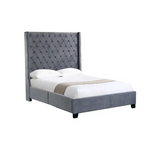 Ella Winged Bed 180cm - Queen Size - Grey Velvet - Furniture > Bedroom