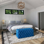 Elsa Navy Blue Velvet Ottoman-Rectangular - Furniture > Bedroom