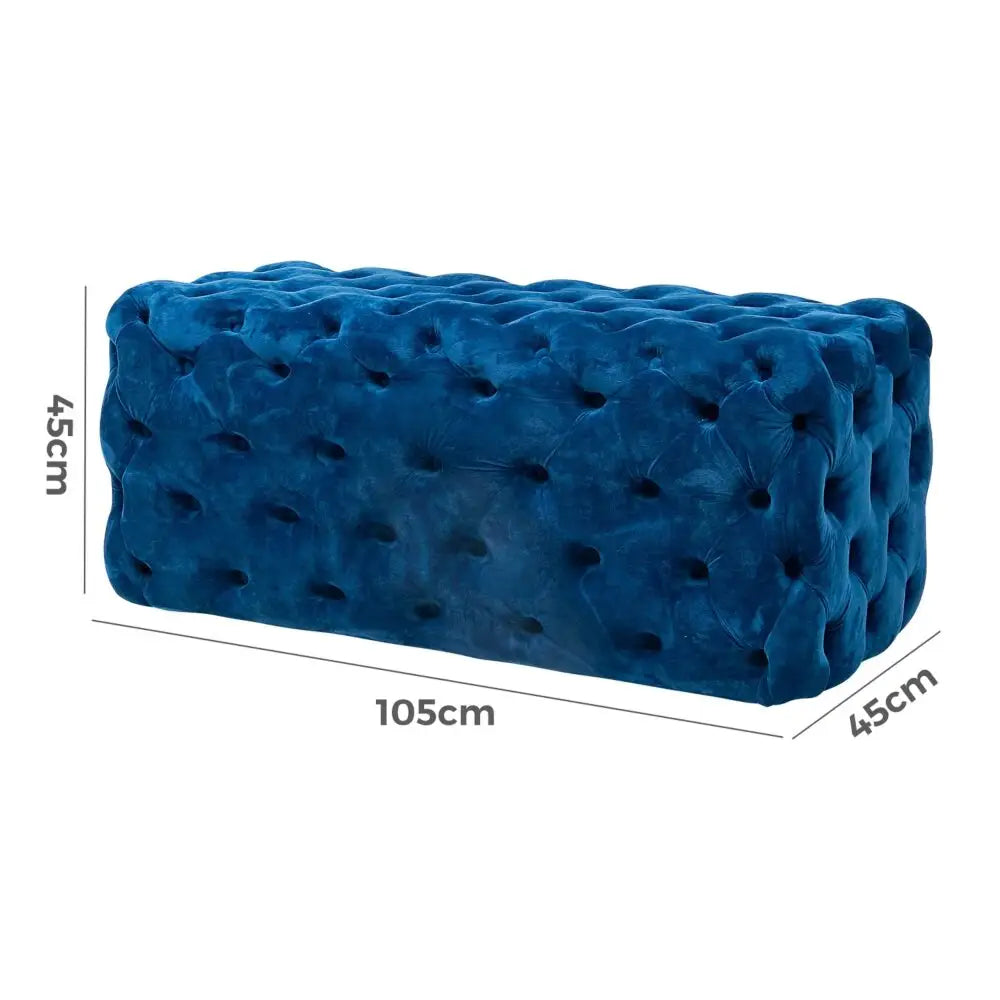 Elsa Navy Blue Velvet Ottoman-Rectangular - Furniture > Bedroom