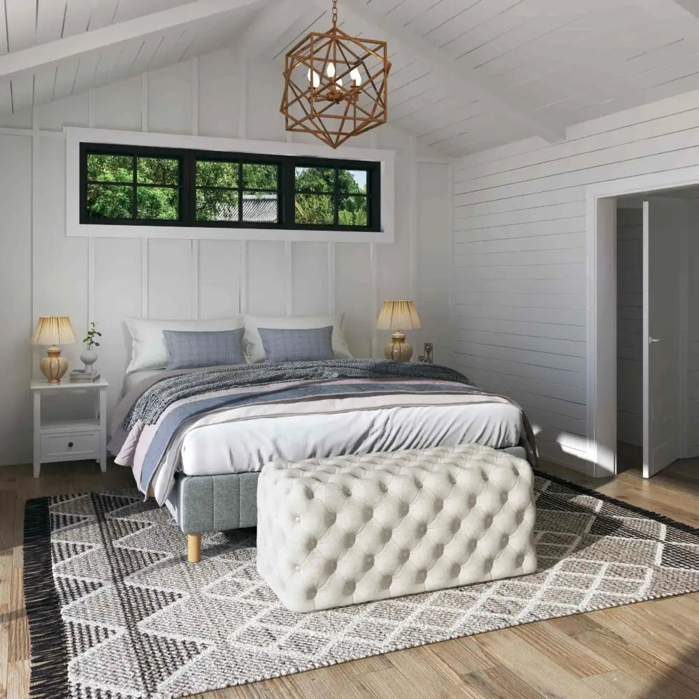 Elsa Tufted Ottoman Beach Boucle White-Rectangular - Furniture > Bedroom