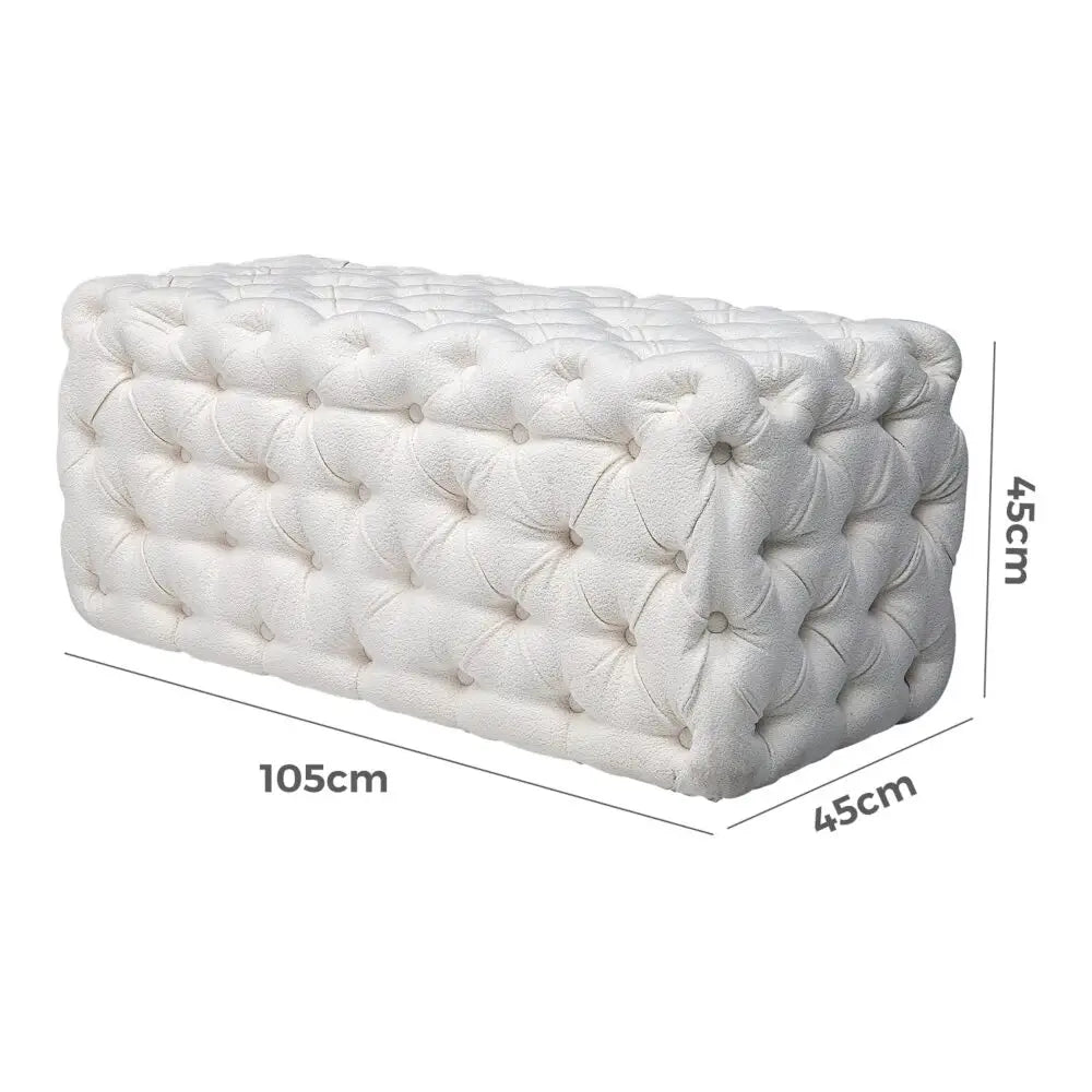 Elsa Tufted Ottoman Beach Boucle White-Rectangular - Furniture > Bedroom